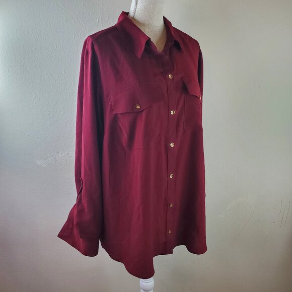 Charter Club Womens Red Collared Button-Front Shirt 3XL - Picture 1 of 7